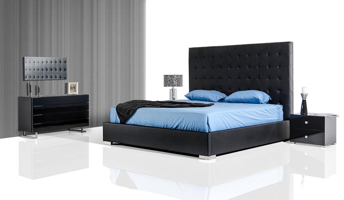 LA Furniture Eastern King Lyrica Black Leatherette Tall Headboard Bed VGJY4011-BLK-EK Contemporary Style by Vig Furnitrue Number 71870 Catch Home Goods