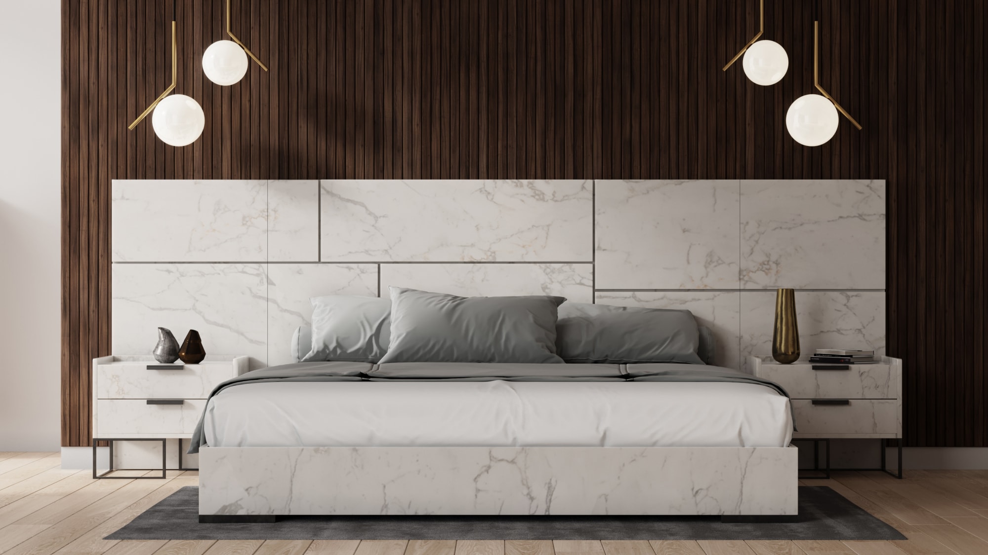LA Furniture Eastern King Marbella Italian Modern White Marble Bed with 2 Nightstands VGACMARBELLA-BED-EK Contemporary Style by Vig Furnitrue Number 77942 Catch Home Goods
