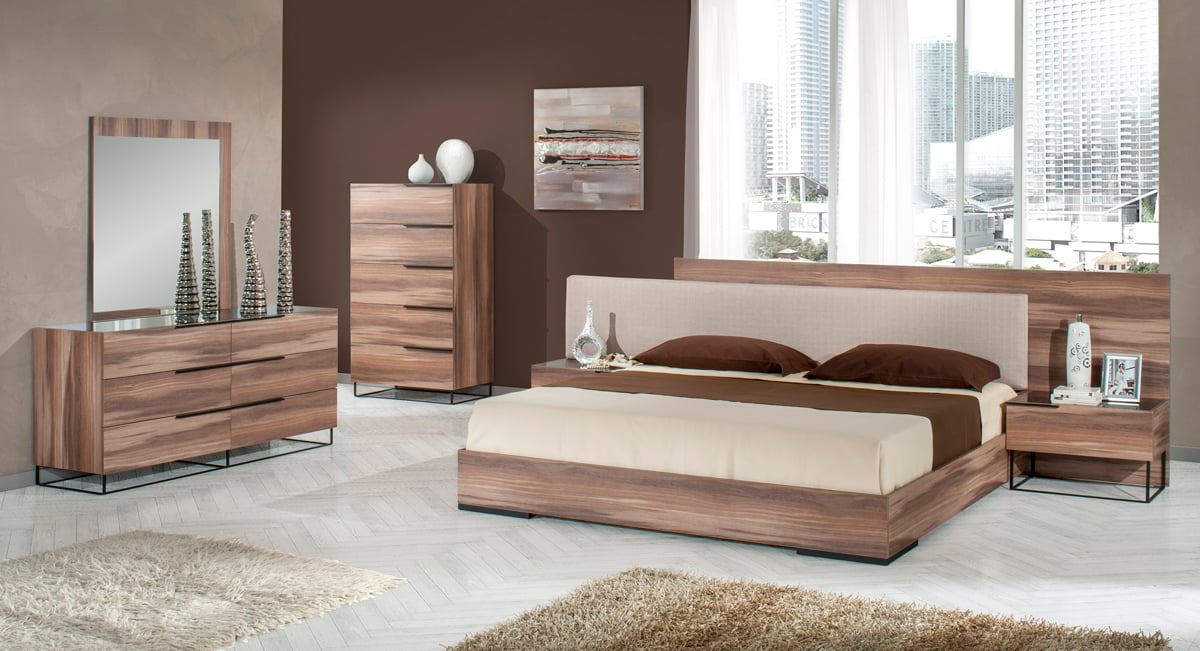 LA Furniture Eastern King Matteo Italian Modern Walnut & Fabric Bedroom Set VGACMATTEO-SET-EK Contemporary Style by Vig Furnitrue Number 72124 Catch Home Goods