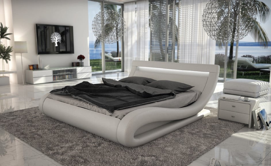 LA Furniture Eastern King Corsica Contemporary White Bed with Headboard Lights VGINCORSICA-EK Contemporary Style by Vig Furnitrue Number 15720 Catch Home Goods