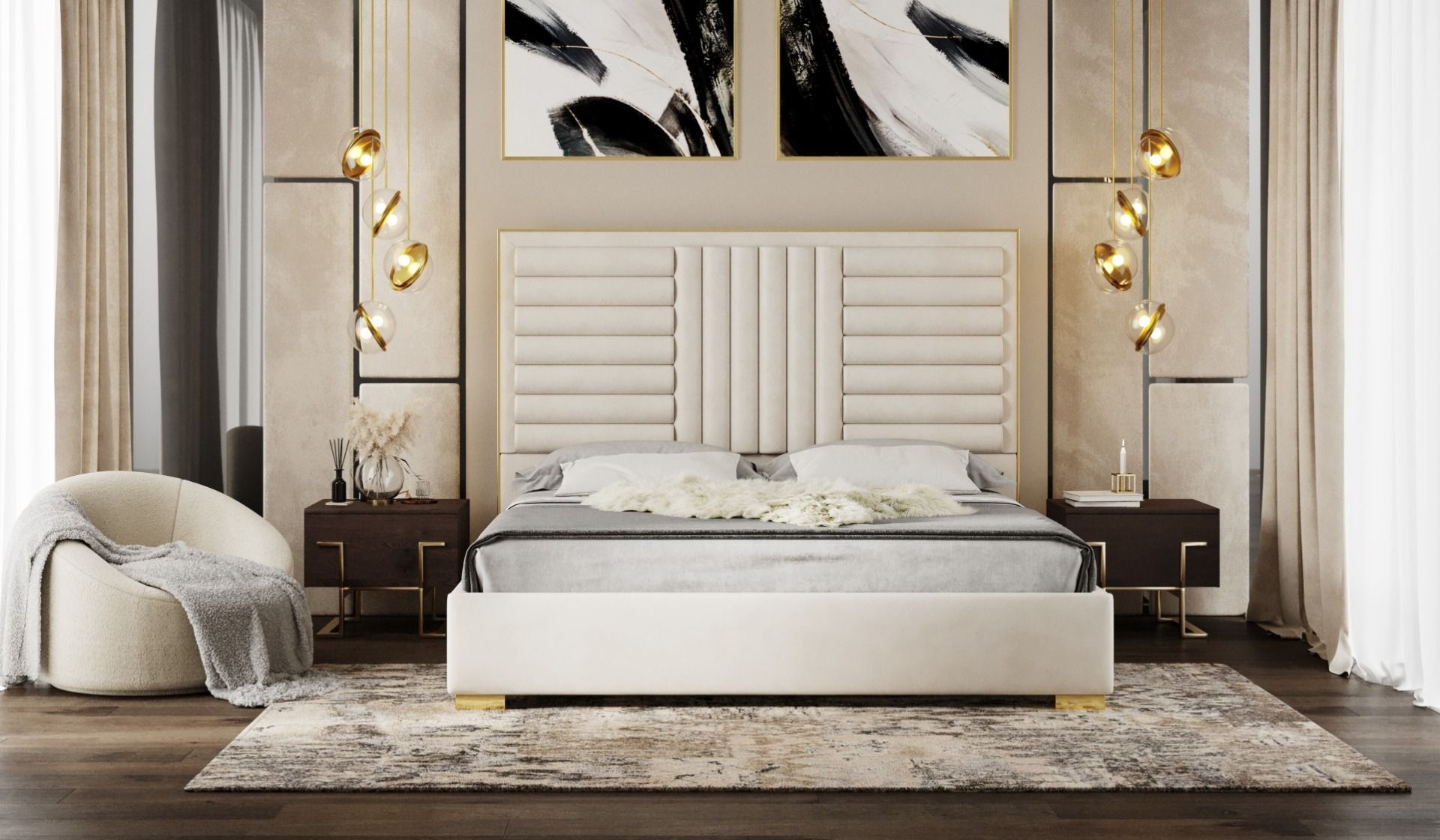 LA Furniture Queen Daystar Modern Beige Velvet and Gold Bed VGVCBD1905-19-BGE-BED-Q Contemporary Style by Vig Furnitrue Number 80251 Catch Home Goods