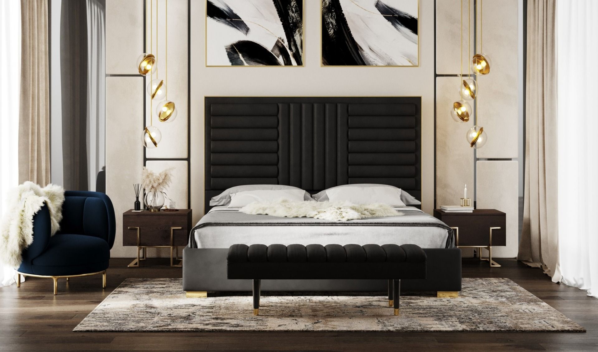 LA Furniture Eastern King Daystar Modern Black Velvet andGold Bed VGVCBD1905-19-BLK-BED-EK Contemporary Style by Vig Furnitrue Number 79495 Catch Home Goods