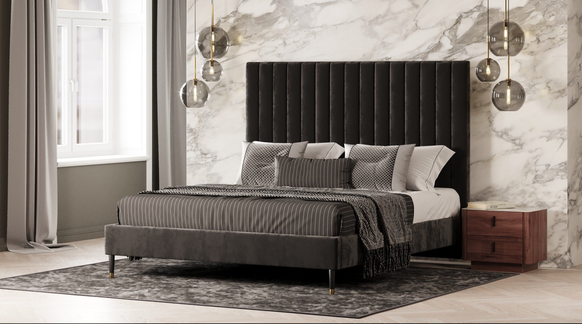 LA Furniture Eastern King Hemlock Modern Grey Velvet Bed VGKKB606-GRY-EK Contemporary Style by Vig Furnitrue Number 75116 Catch Home Goods