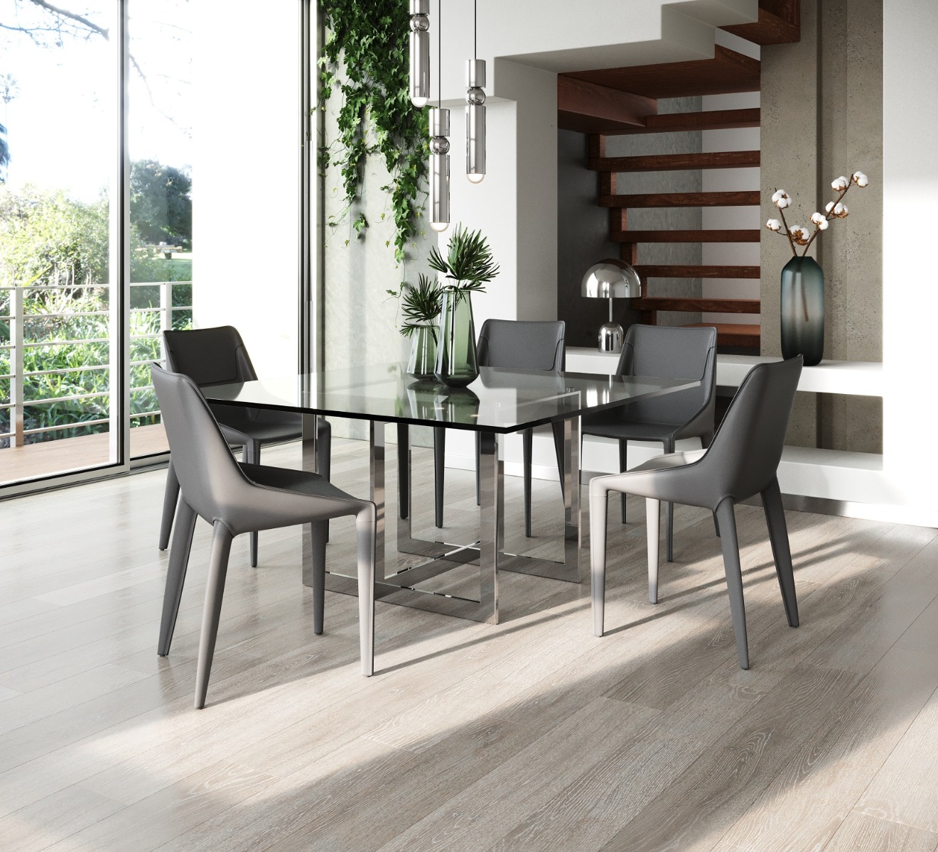 LA Furniture Keaton Square Modern Glass + Stainless Steel Dining Table VGVCT8961-DT Contemporary Style by Vig Furnitrue Number 78088 Catch Home Goods