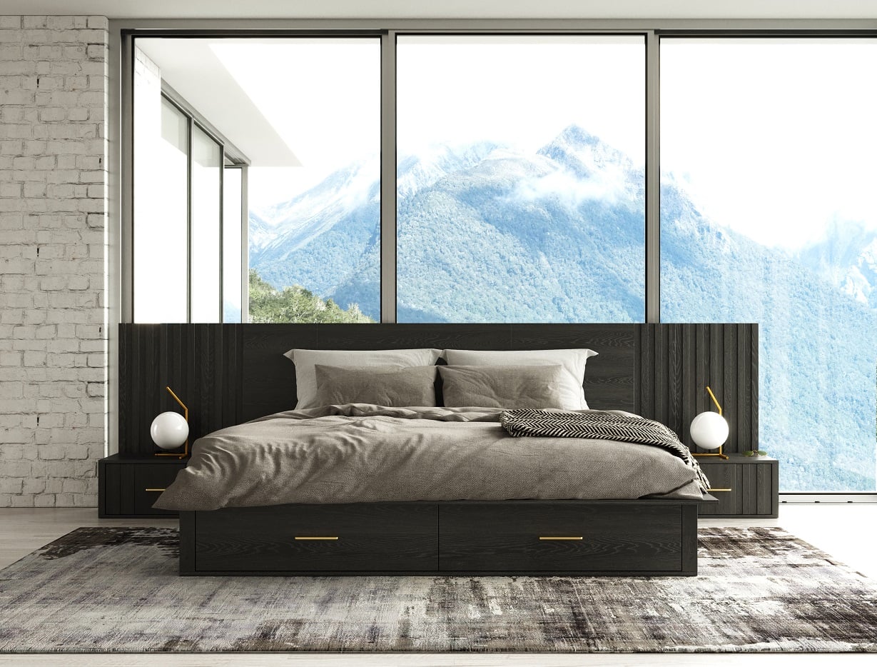 LA Furniture Manchester- Contemporary Platform Dark Grey EK Bed with Two Nightstands VGWD-HLF2-BED-WNS-EK Contemporary Style by Vig Furnitrue Number 80223 Catch Home Goods