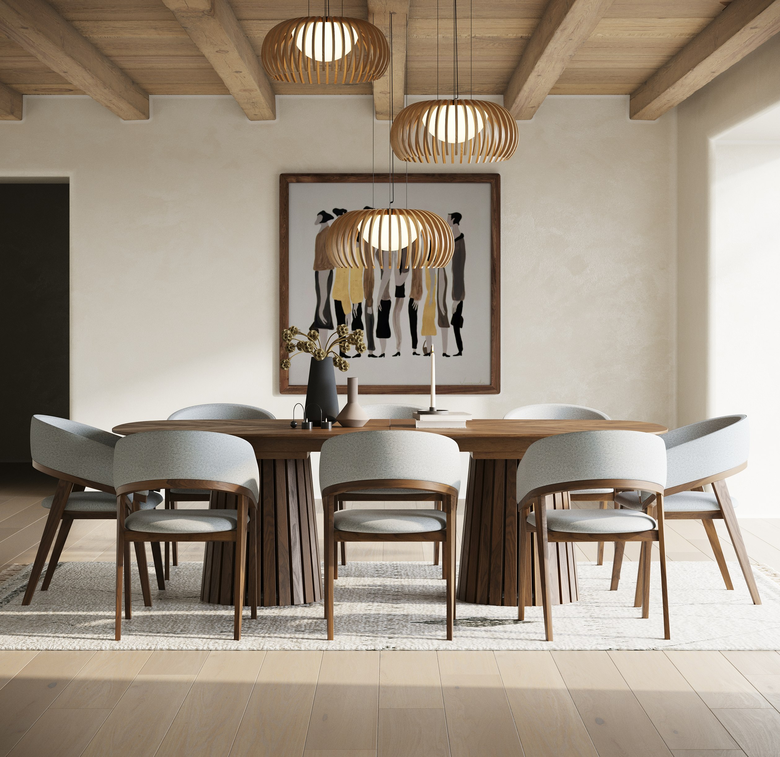 LA Furniture Truman Mid-Century Modern Walnut Extendable Dining Table + 8 Chairs Set VGMA-MIT-5346-MI-1240 Contemporary Style by Vig Furnitrue Number 82790 Catch Home Goods