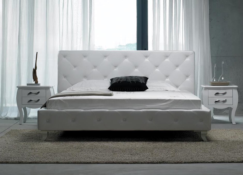 LA Furniture Queen Monte Carlo Modern White Leatherette Bed with Crystals VGJYMONTECARLO-WHT-C-Q Contemporary Style by Vig Furnitrue Number 15590 Catch Home Goods