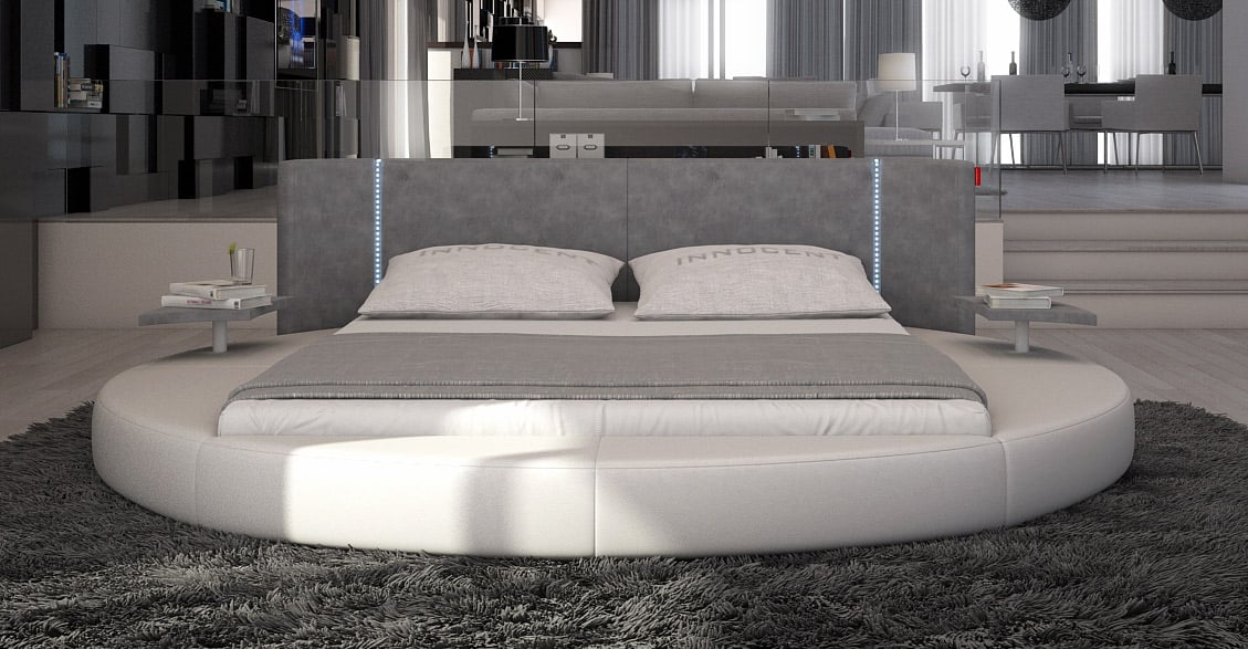 LA Furniture California King Rotondo Modern Eco-Leather Round Bed with LED Lights VGINROTONDO-CK Contemporary Style by Vig Furnitrue Number 16321B Catch Home Goods