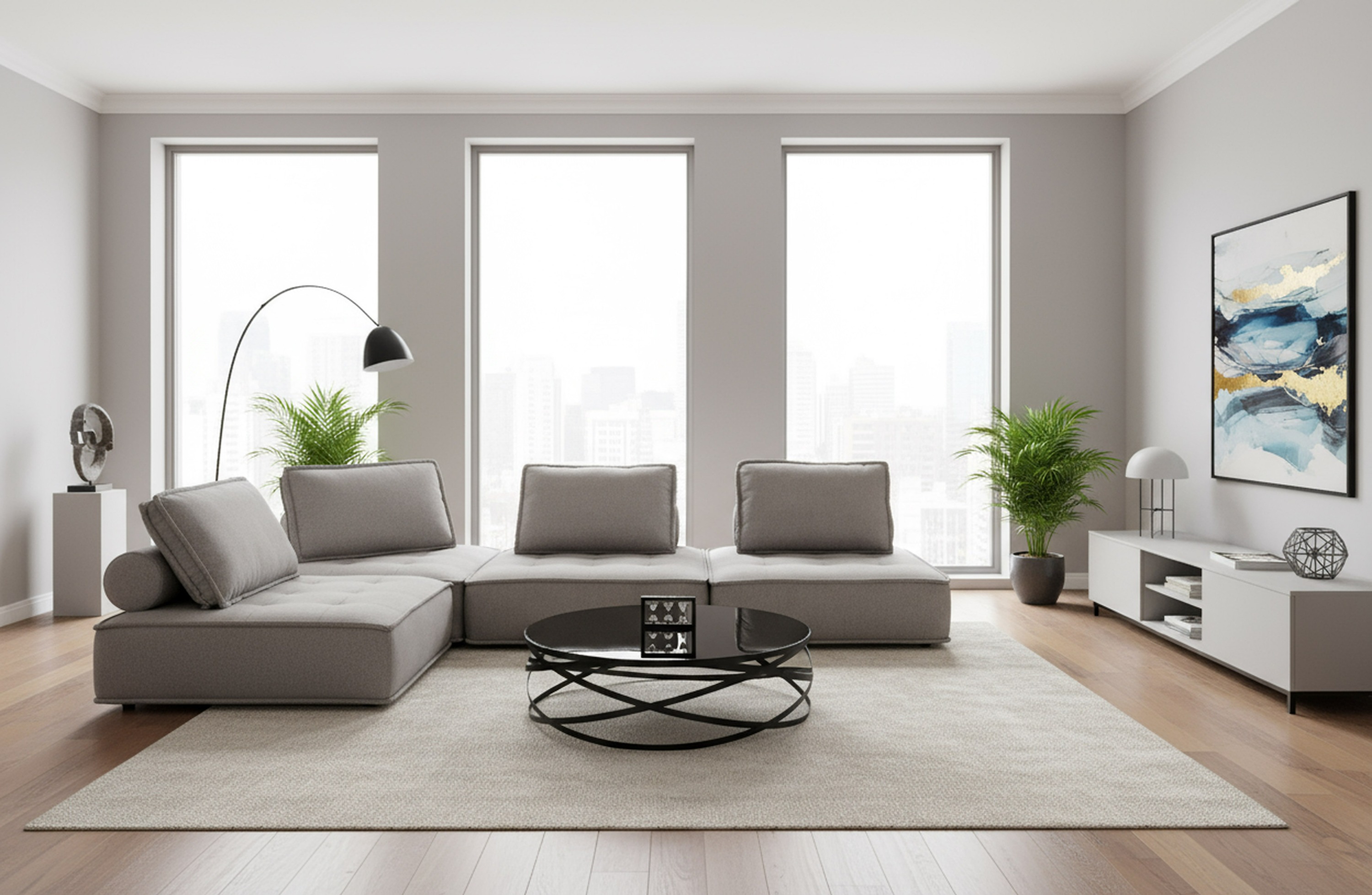 LA Furniture Nolden Modern Grey Fabric Modular 4-Piece Sectional Sofa VGKNK8542-GREY-4PC Contemporary Style by Vig Furnitrue Number 85857 Catch Home Goods