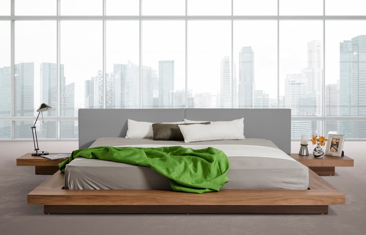 LA Furniture Eastern King Opal Modern Low Profile Walnut and Grey Leatherette Platform Bed VGKCHB39-WAL-GRY-EK Contemporary Style by Vig Furnitrue Number 16704 Catch Home Goods
