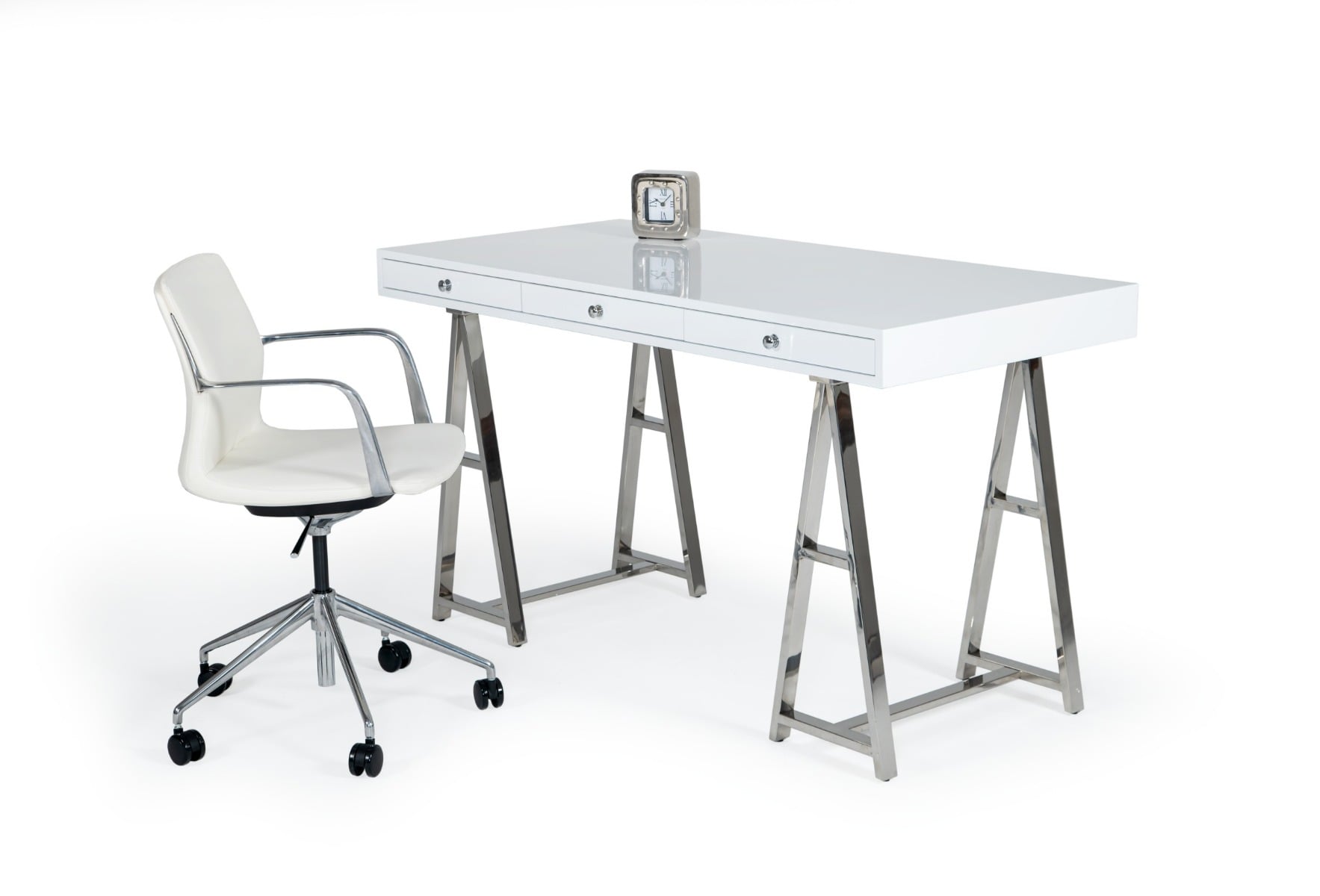 LA Furniture Ostrow White + Stainless Steel Desk VGGMCP-705E-WHT-DSK Contemporary Style by Vig Furnitrue Number 79098 Catch Home Goods