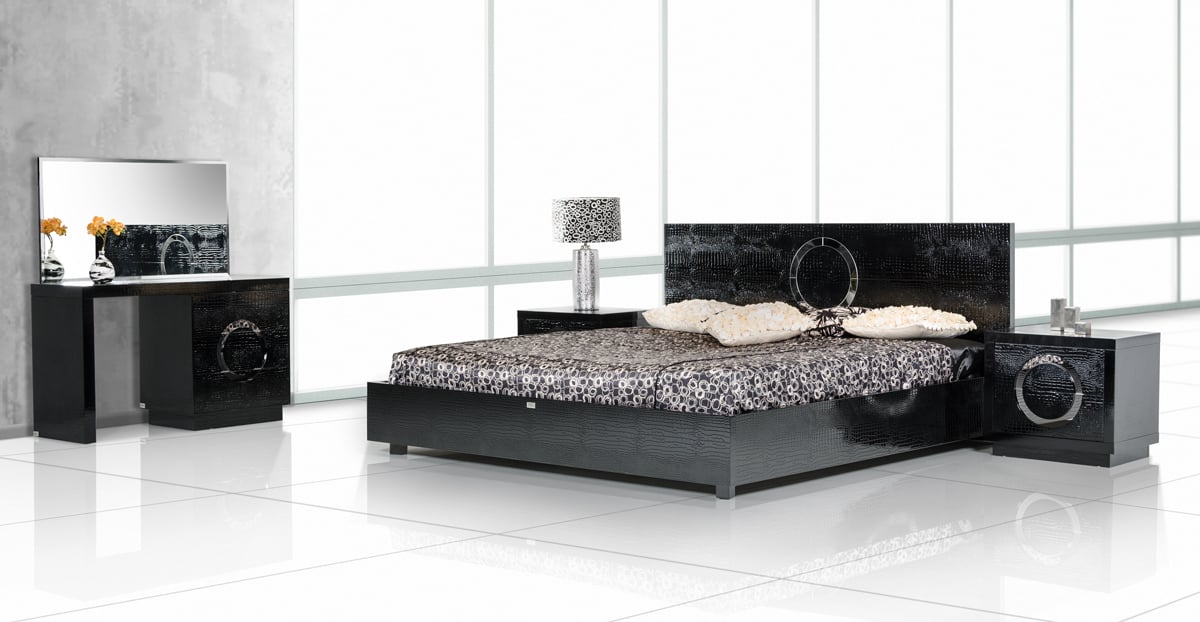 LA Furniture Eastern King Ovidius Modern Black Crocodile Bed VGUNAW223-180-BLK-EK Contemporary Style by Vig Furnitrue Number 16938 Catch Home Goods