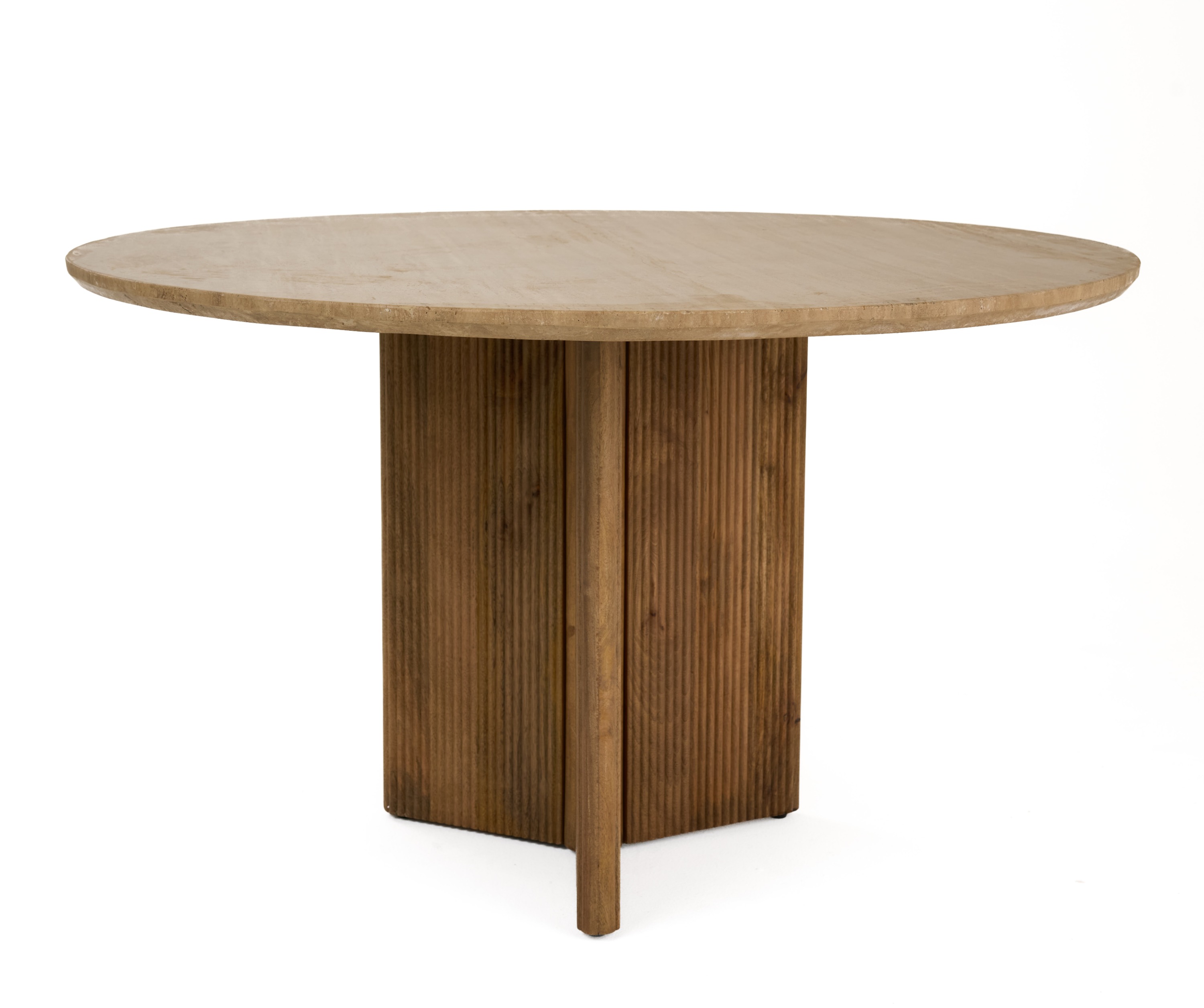 LA Furniture Pawnee Modern Travertine Marble + Wood Round Dining Table VGBR-SBA-2706-130 Contemporary Style by Vig Furnitrue Number 82018 Catch Home Goods