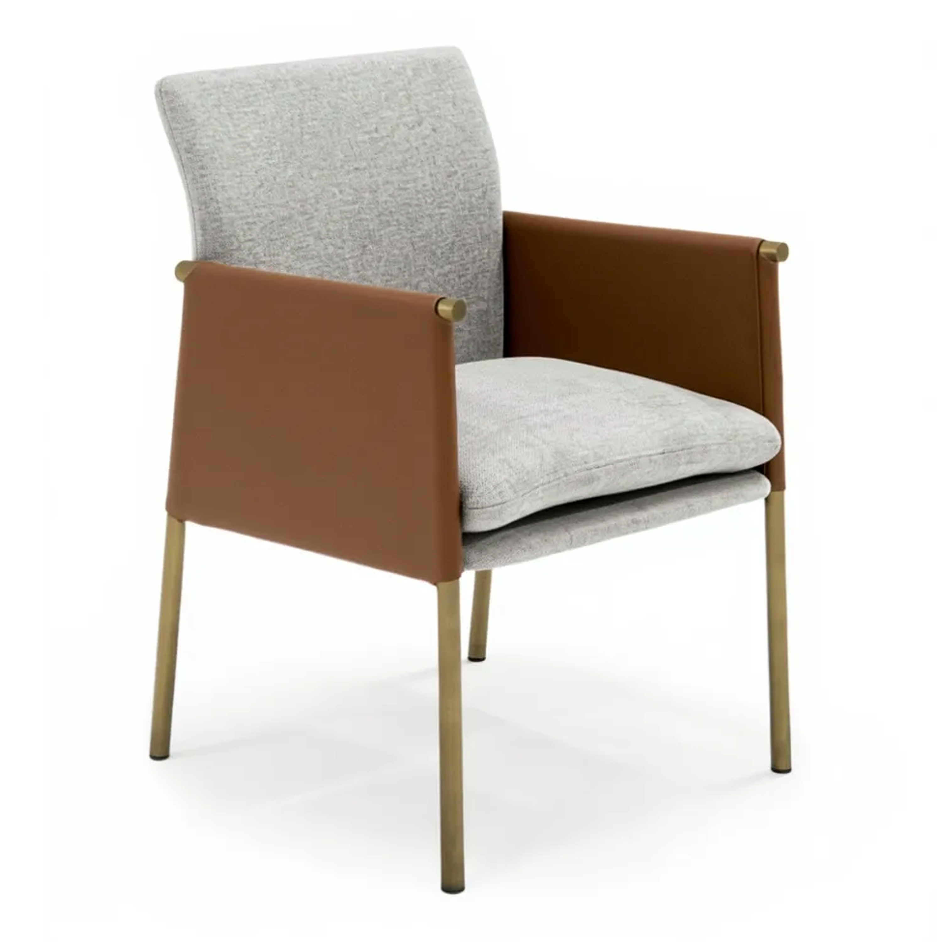 LA Furniture Pettit Modern Light Grey/ Camel and Brass Arm Dining Chair VGGA-6988CH-1-WHT-B-DC Contemporary Style by Vig Furnitrue Number 79752 Catch Home Goods