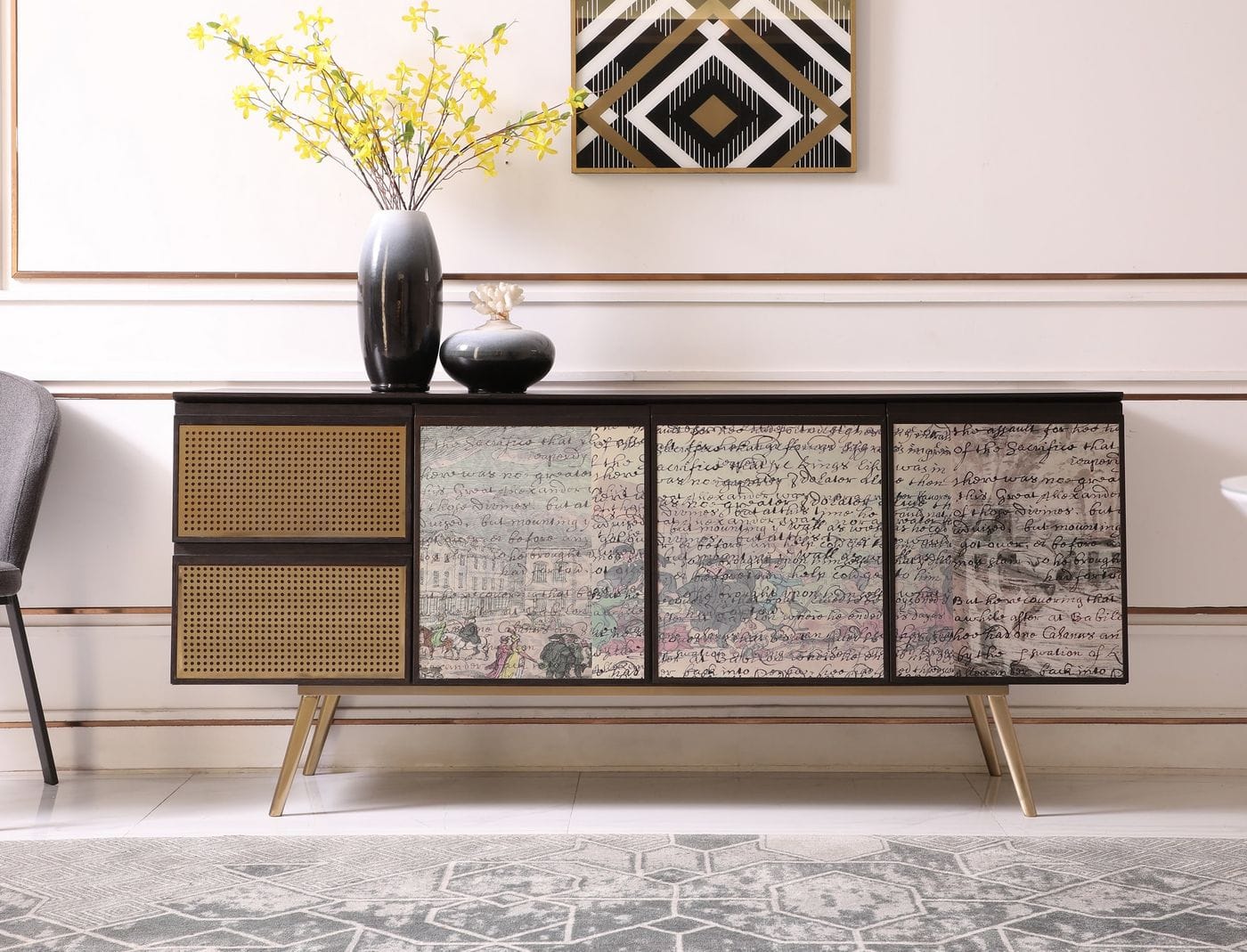LA Furniture Phelan Modern Smoked Ash & Brass Buffet VGVCG2020-BUF Contemporary Style by Vig Furnitrue Number 77792 Catch Home Goods