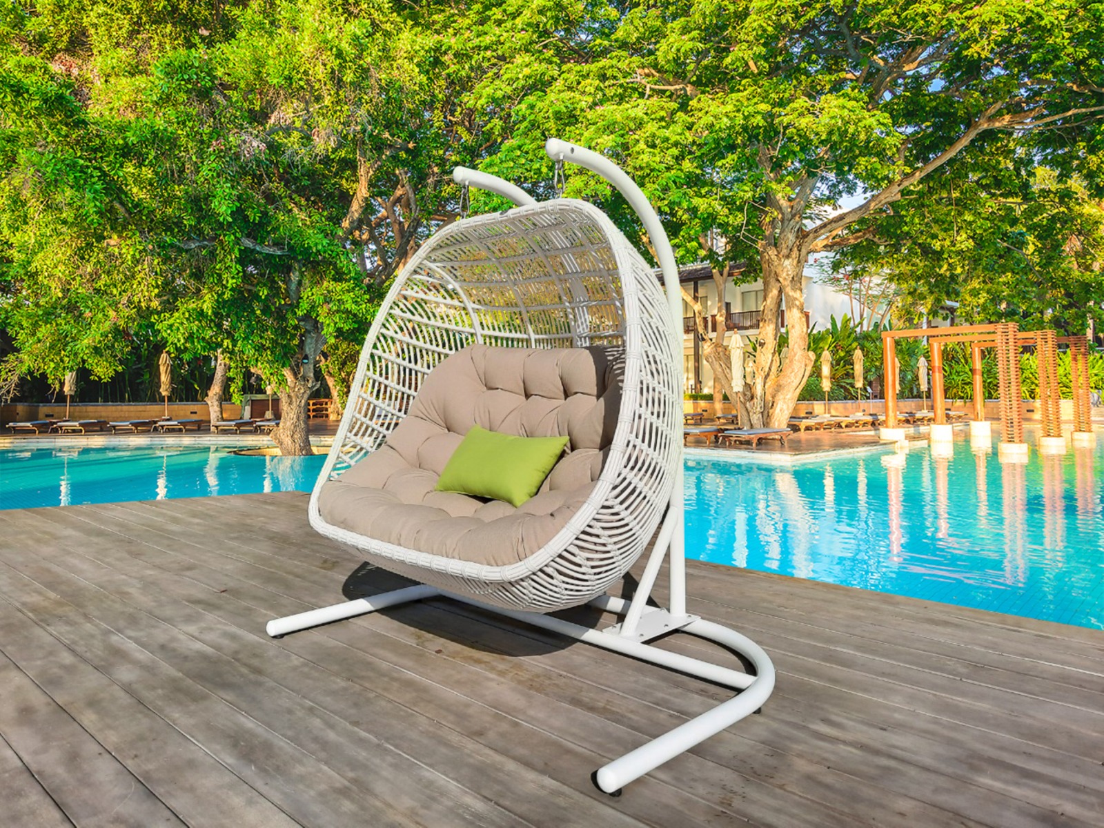 LA Furniture San Juan Outdoor White & Beige Hanging Chair VGATRAHM-026-BEG Contemporary Style by Vig Furnitrue Number 77632 Catch Home Goods