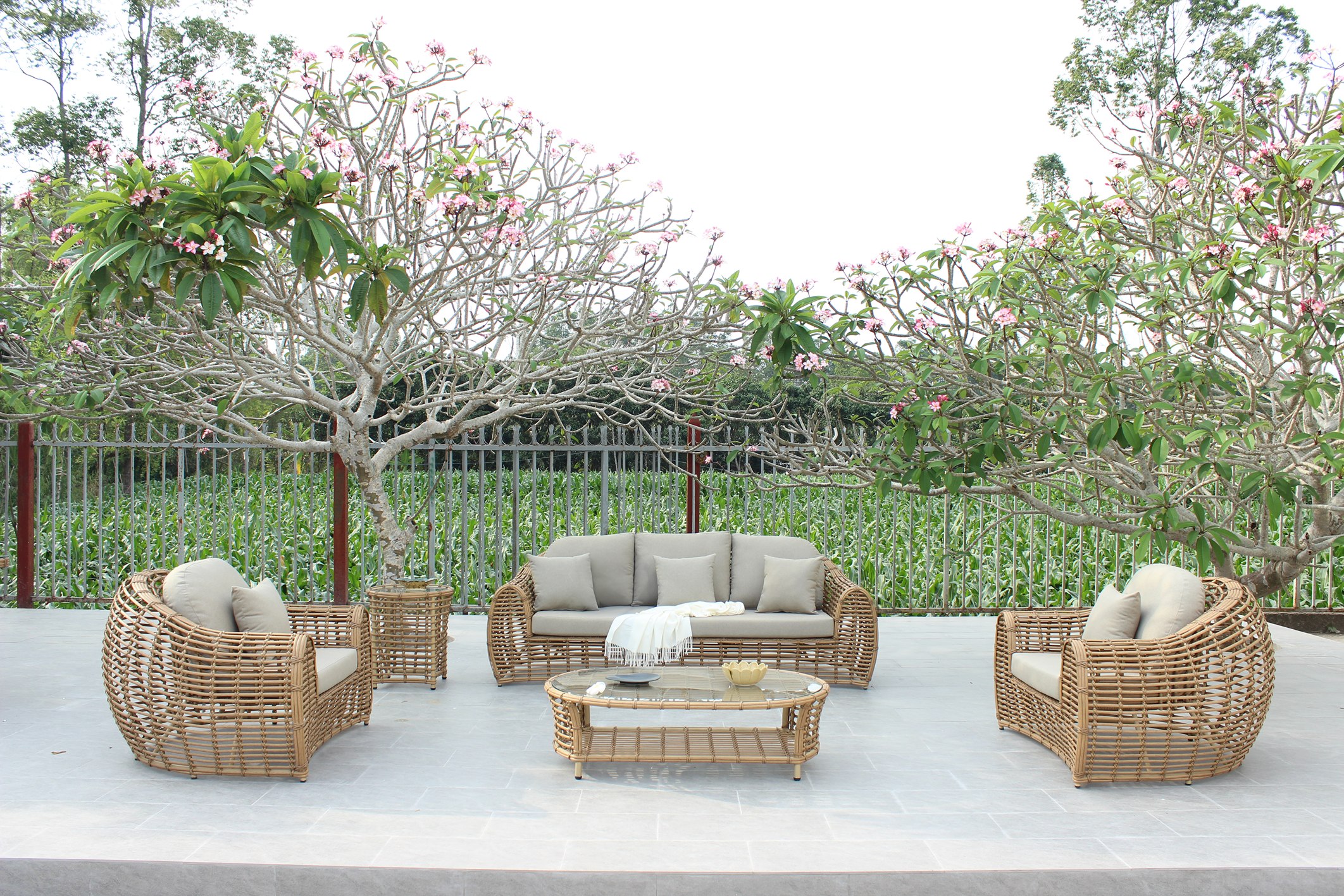 LA Furniture Sandra Outdoor Beige + Wicker Sofa Set With End Table VGATRASF-227-SET-ET Contemporary Style by Vig Furnitrue Number 82151 Catch Home Goods