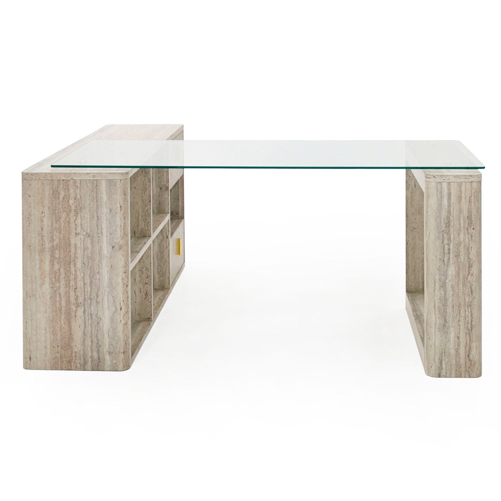 LA Furniture Roma Modern Glass + Faux Travertine Reversible Desk VGAN-ROMA-DESK Contemporary Style by Vig Furnitrue Number 80248 Catch Home Goods