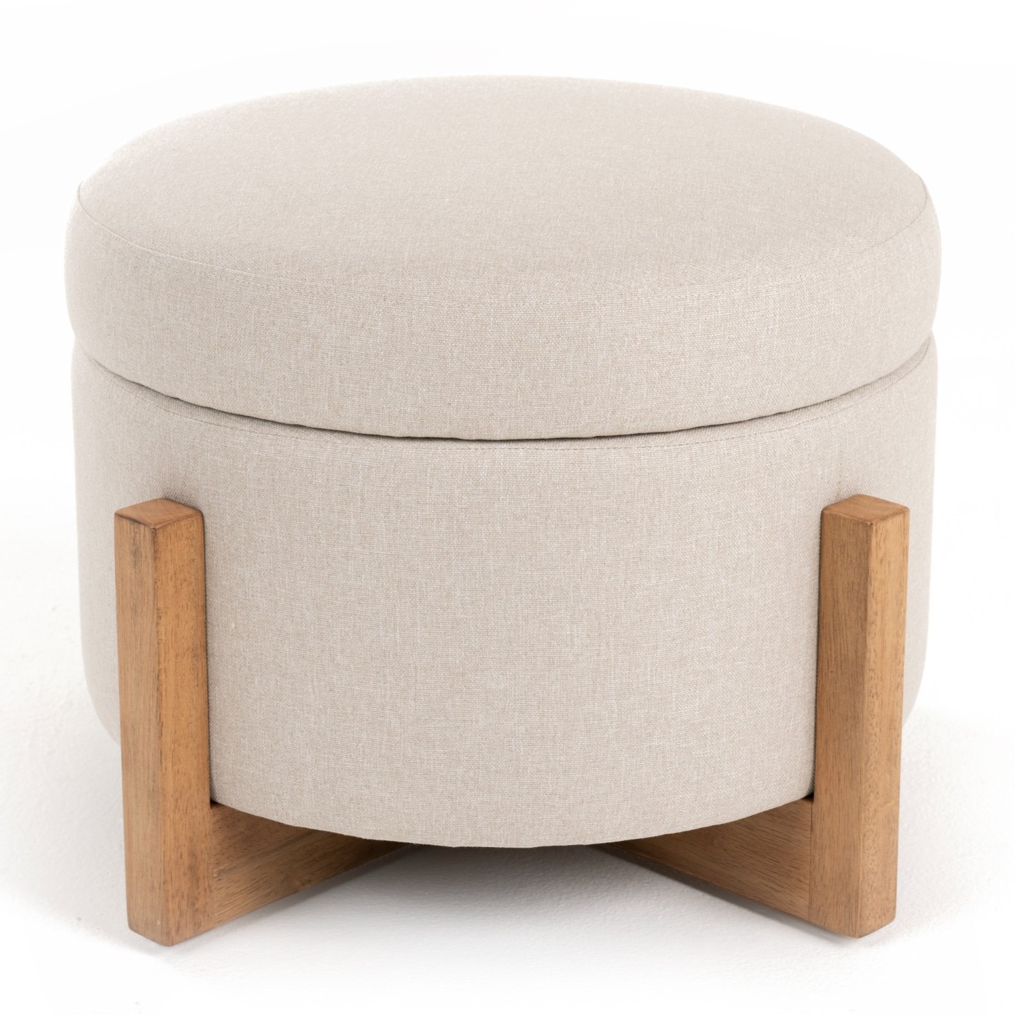 LA Furniture Sada Mid-Century Modern Beige Linen + Chestnut Round Ottoman VGRH-RHS-OZHT03 Contemporary Style by Vig Furnitrue Number 81526 Catch Home Goods