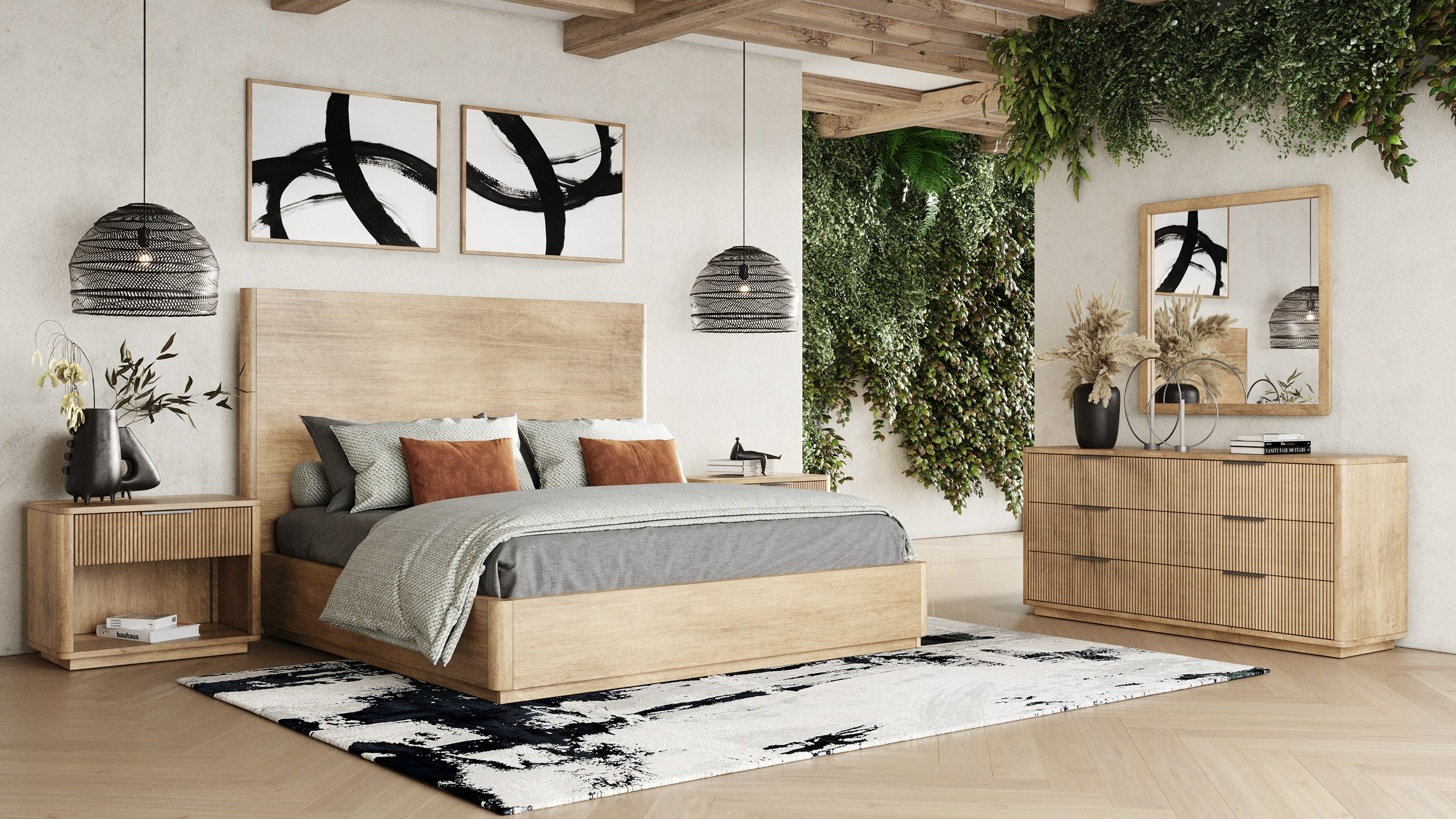LA Furniture Queen Santa Monica Modern Natural Oak Bedroom Set VGMABR-144-SET-Q Contemporary Style by Vig Furnitrue Number 82033 Catch Home Goods