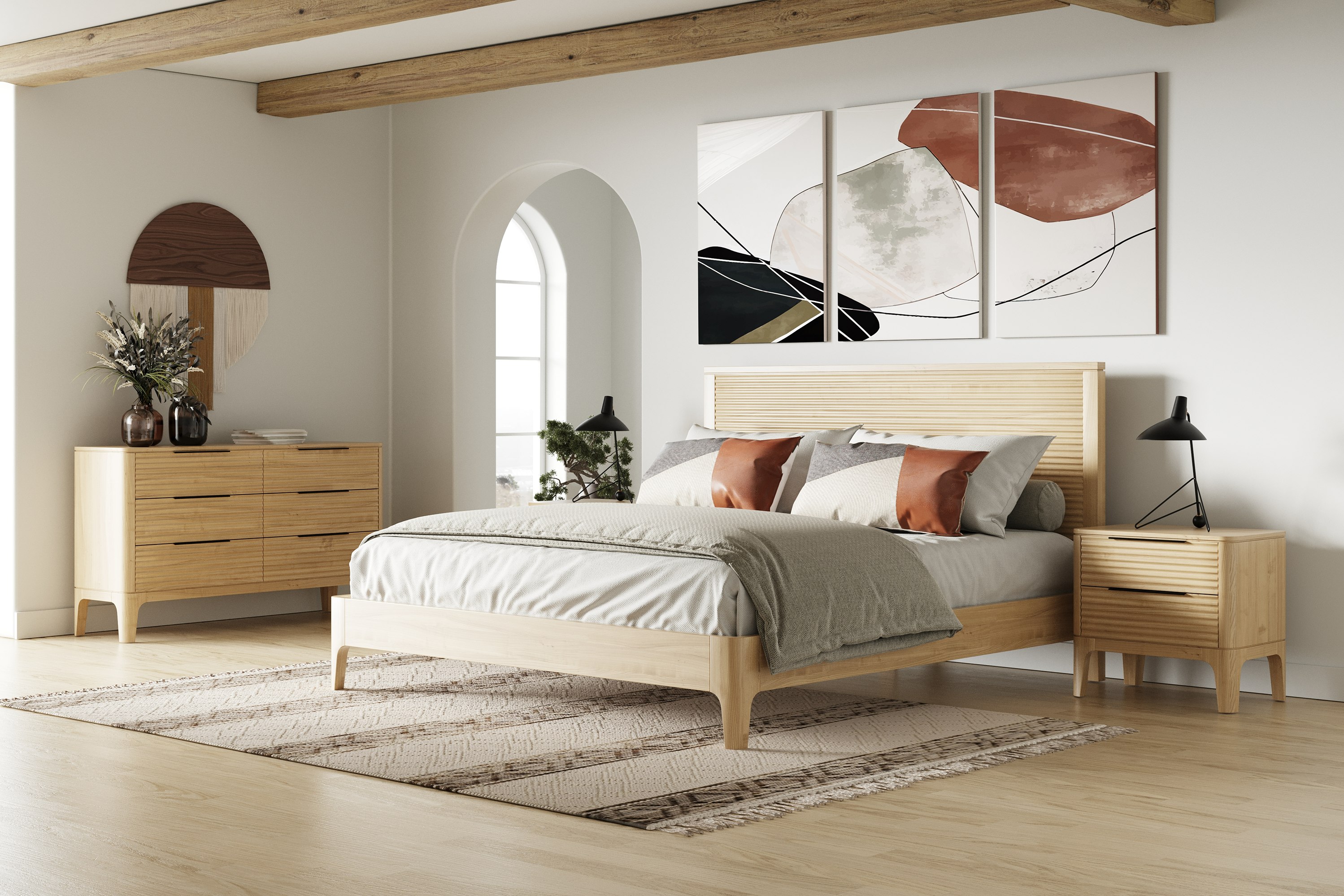 LA Furniture Eastern King Seattle Modern Natural Oak Bedroom Set VGWD-SEA-QBKB-SET-EK Contemporary Style by Vig Furnitrue Number 81601 Catch Home Goods