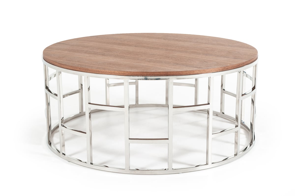 LA Furniture Silvia Modern Walnut & Stainless Steel Coffee Table VGHB228E-V Contemporary Style by Vig Furnitrue Number 73968 Catch Home Goods