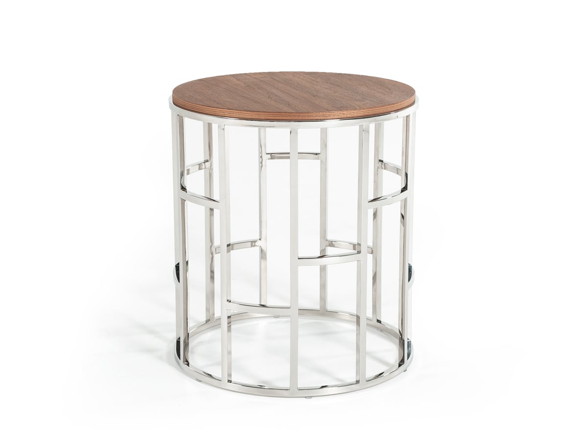LA Furniture Silvia Modern Walnut & Stainless Steel End Table VGHB228B-V Contemporary Style by Vig Furnitrue Number 73967 Catch Home Goods