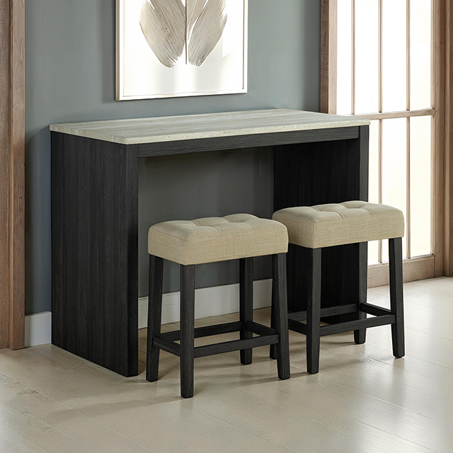 Furniture Of America Zanaide Transitional Black/Gray/Beige 3 Pc. Dining Table Set Model SL3402BK-PT-3PK-STOOL