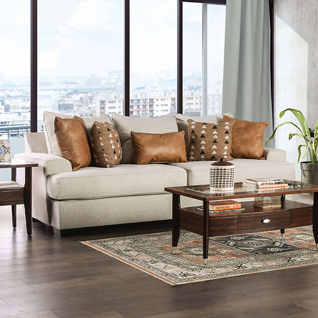 Furniture Of America New Meadows Transitional Sand/Caramel Sofa Model SM1214-SF