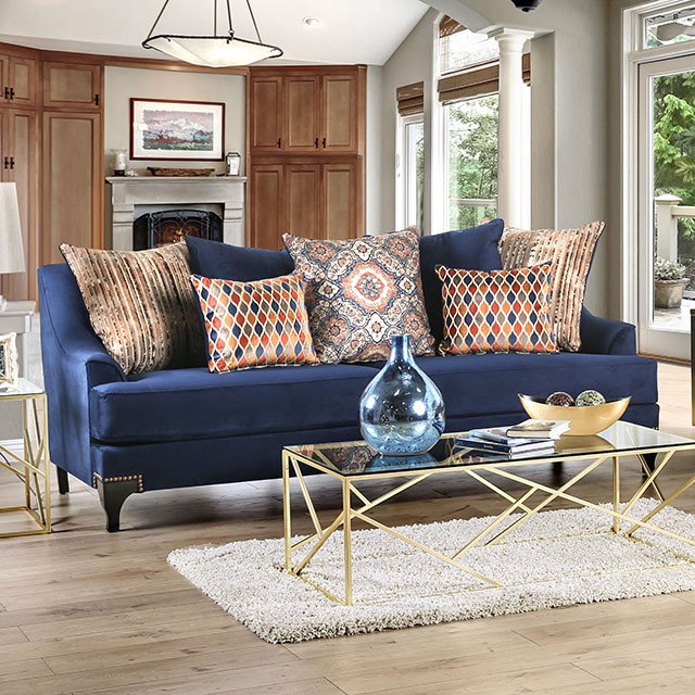 Furniture Of America Sisseton Transitional Navy Sofa Model SM2210-SF