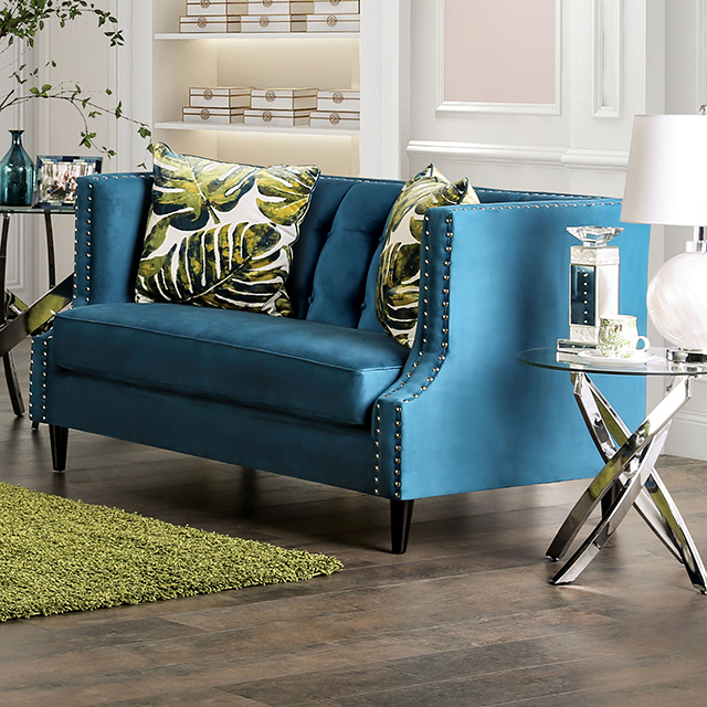 Furniture Of America Azuletti Transitional Dark Teal/Apple Green Loveseat Model SM2219-LV