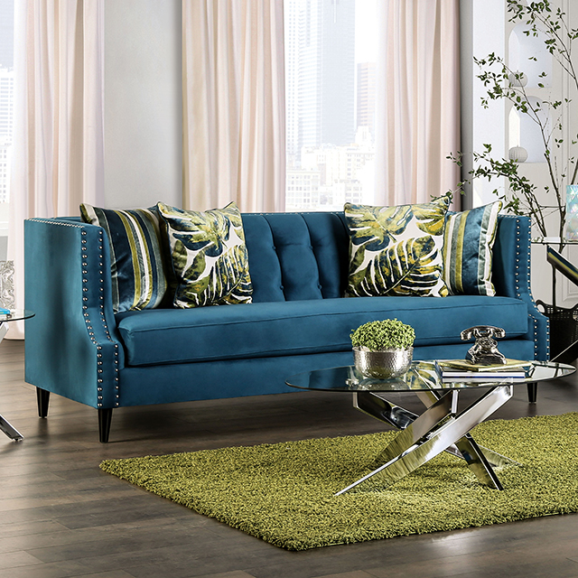 Furniture Of America Azuletti Transitional Dark Teal/Apple Green Sofa Model SM2219-SF