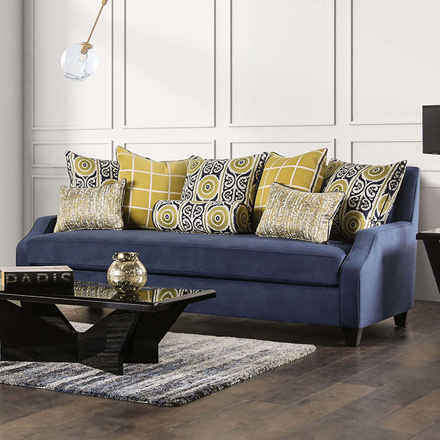 Furniture Of America West Brompton Transitional Navy/Yellow Sofa Model SM2274-SF