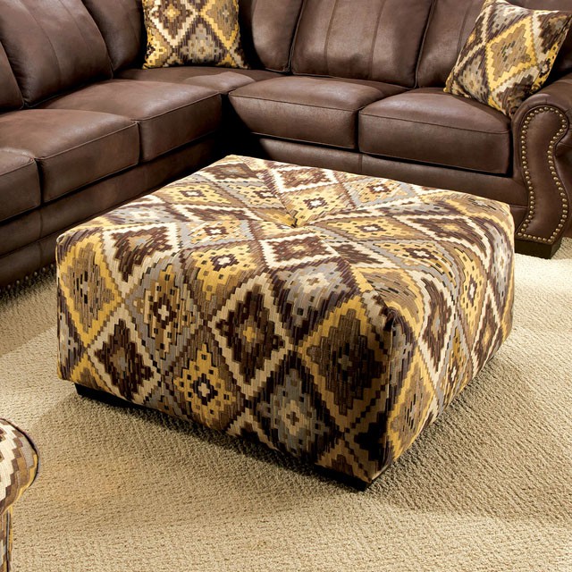 Furniture Of America Van Dyke Transitional Brown/Yellow/Pattern Ottoman Model SM5123-OT