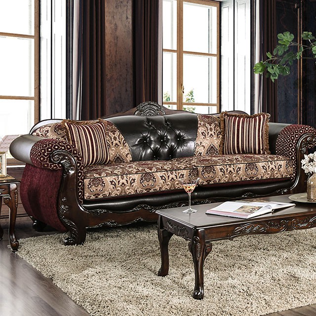 Furniture Of America Quirino Traditional Burgundy/Dark Brown Sofa Model SM6415-SF