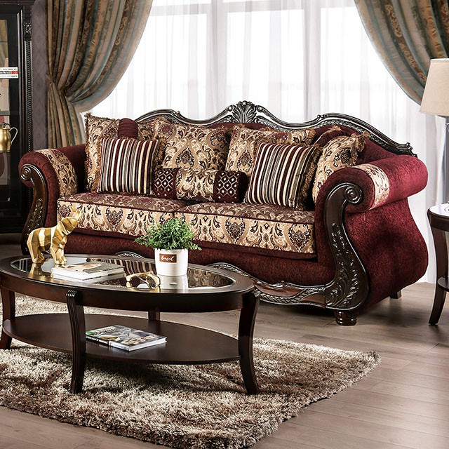 Furniture Of America Matteo Traditional Burgundy/Brown Sofa Model SM6433-SF
