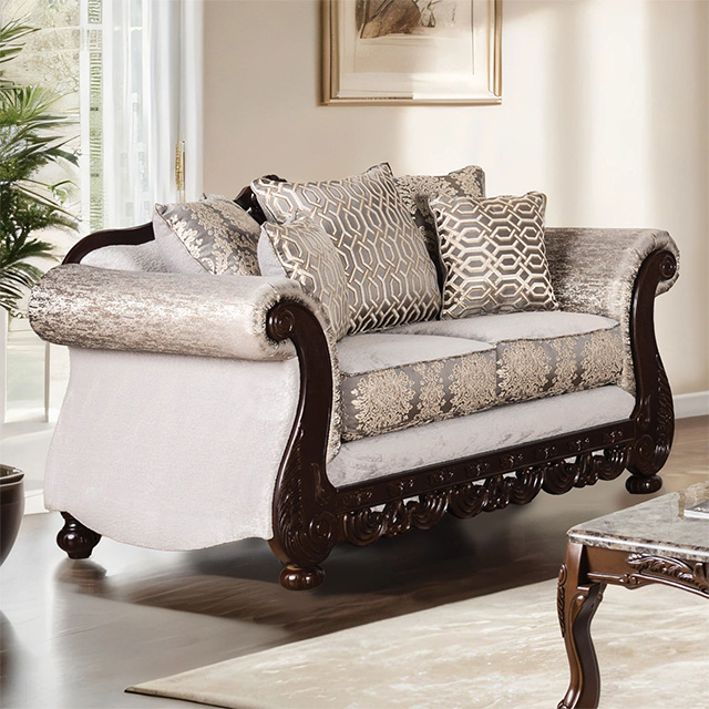 Furniture Of America Catalonia Traditional Beige/Dark Cherry Loveseat Model SM6451-LV