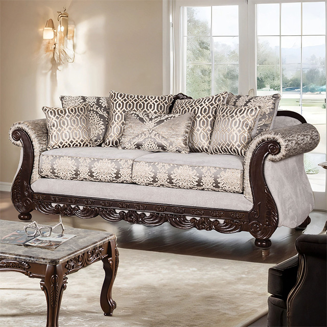 Furniture Of America Catalonia Traditional Beige/Dark Cherry Sofa Model SM6451-SF