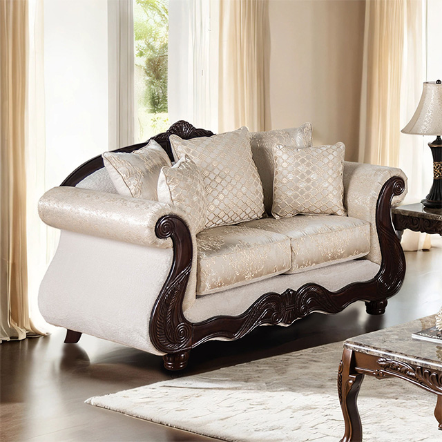 Furniture Of America Huelva Traditional Beige/Dark Cherry Loveseat Model SM6452-LV