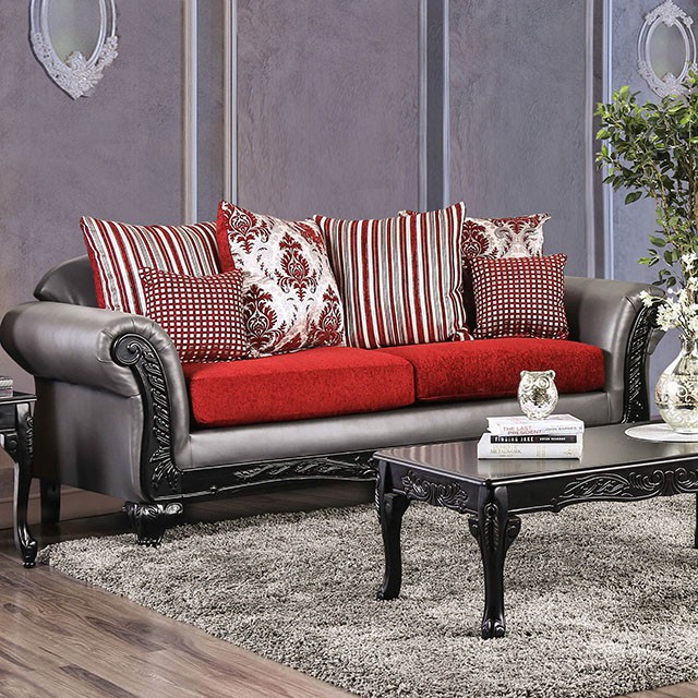 Furniture Of America Midleton Transitional Gray/Red/Black Sofa Model SM7440-SF