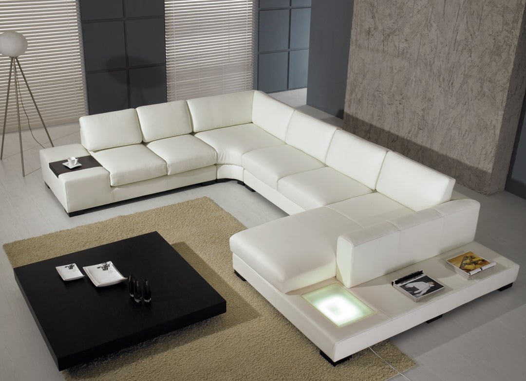 LA Furniture Eco-Leather T35 White Leather Sectional Sofa With Lights VGYI-T35-1-BL Contemporary Style by Vig Furnitrue Number 12734A Catch Home Goods