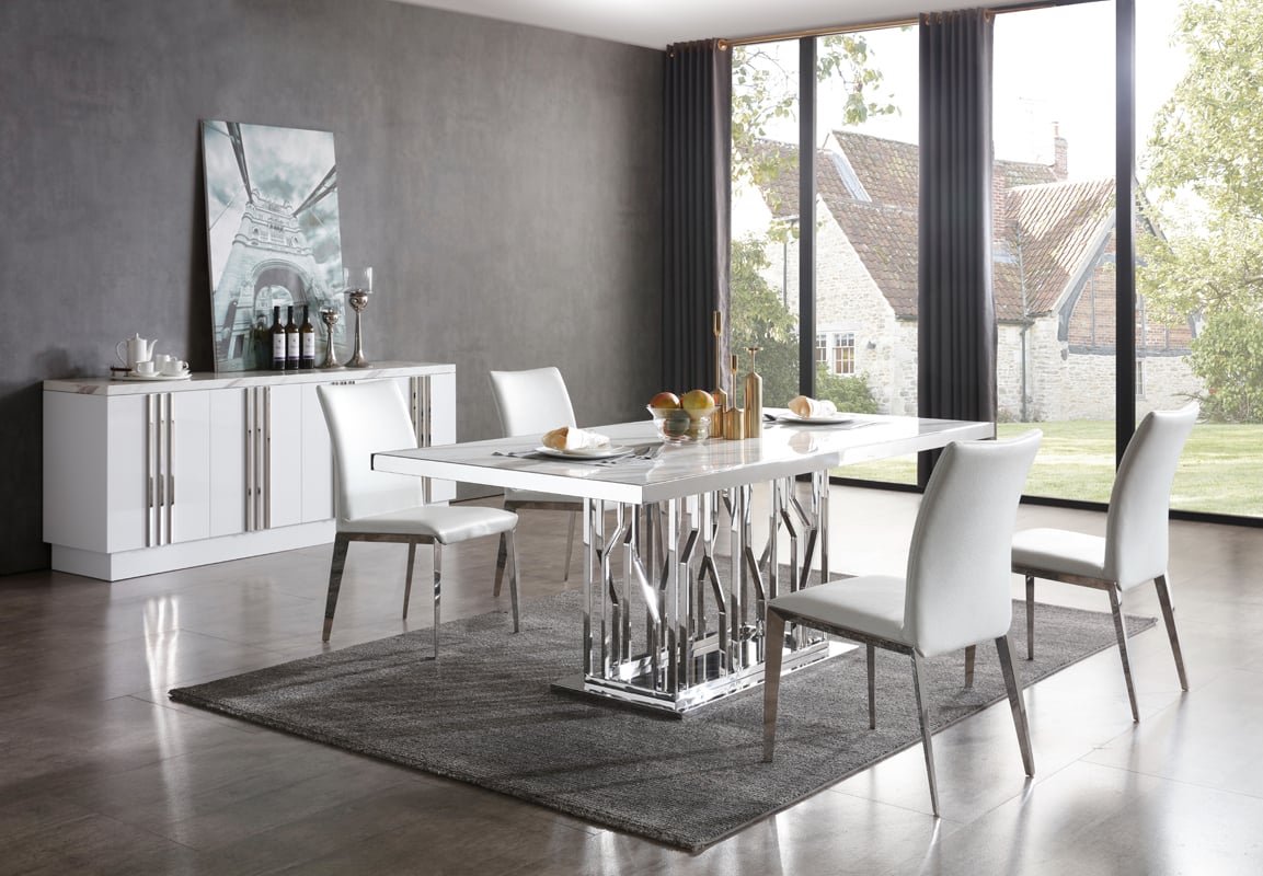 LA Furniture Marston Modern White Marble & Stainless Steel Dining Table VGVCT8919-M-STL Contemporary Style by Vig Furnitrue Number 75535 Catch Home Goods
