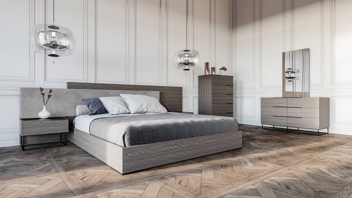 LA Furniture Queen Enzo Italian Modern Grey Oak & Fabric 4-Piece Bedroom Set VGACENZO-4PC-SET-Q Contemporary Style by Vig Furnitrue Number 85608 Catch Home Goods