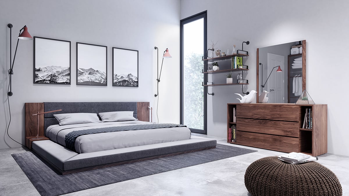 LA Furniture Queen Jagger Modern Dark Grey & Walnut Bedroom Set VGMABR-55-SET-Q Contemporary Style by Vig Furnitrue Number 74156 Catch Home Goods