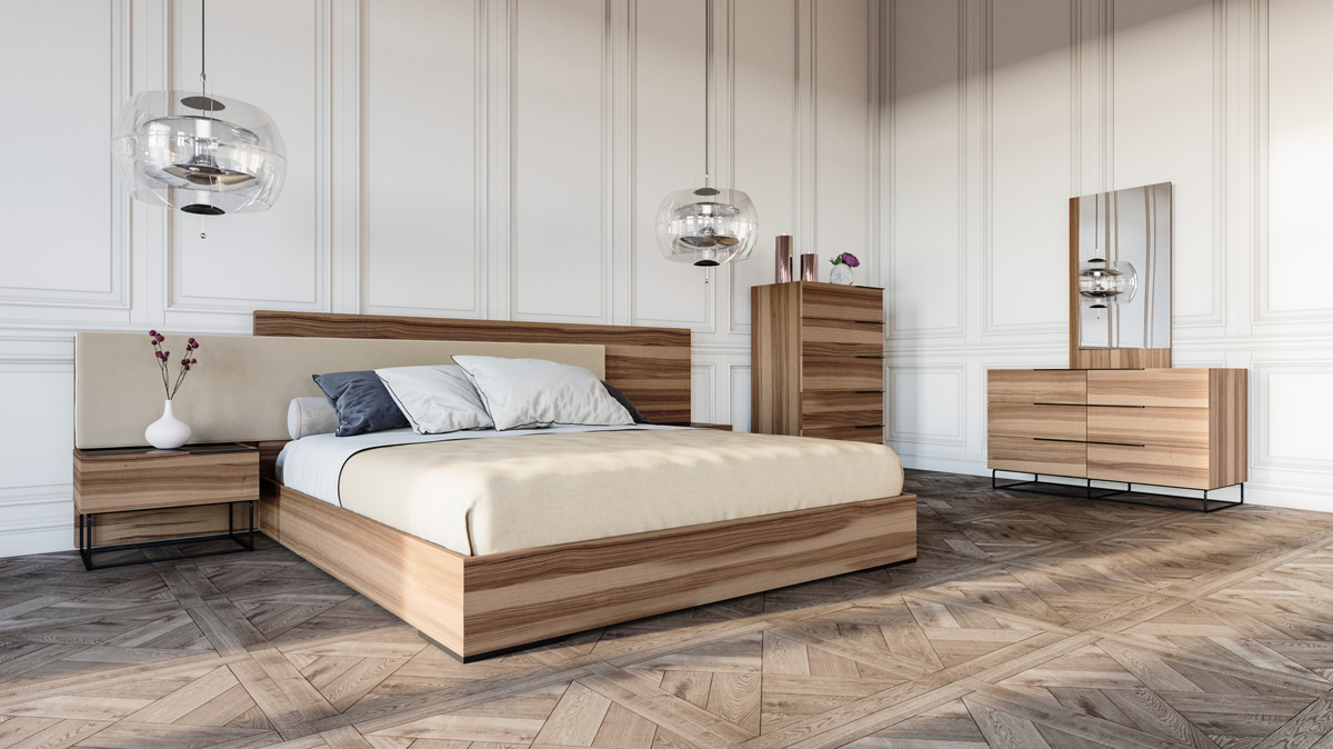 LA Furniture Queen Matteo Italian Modern Walnut & Fabric 4-Piece Bedroom Set VGACMATTEO-4PC-SET-Q Contemporary Style by Vig Furnitrue Number 85611 Catch Home Goods