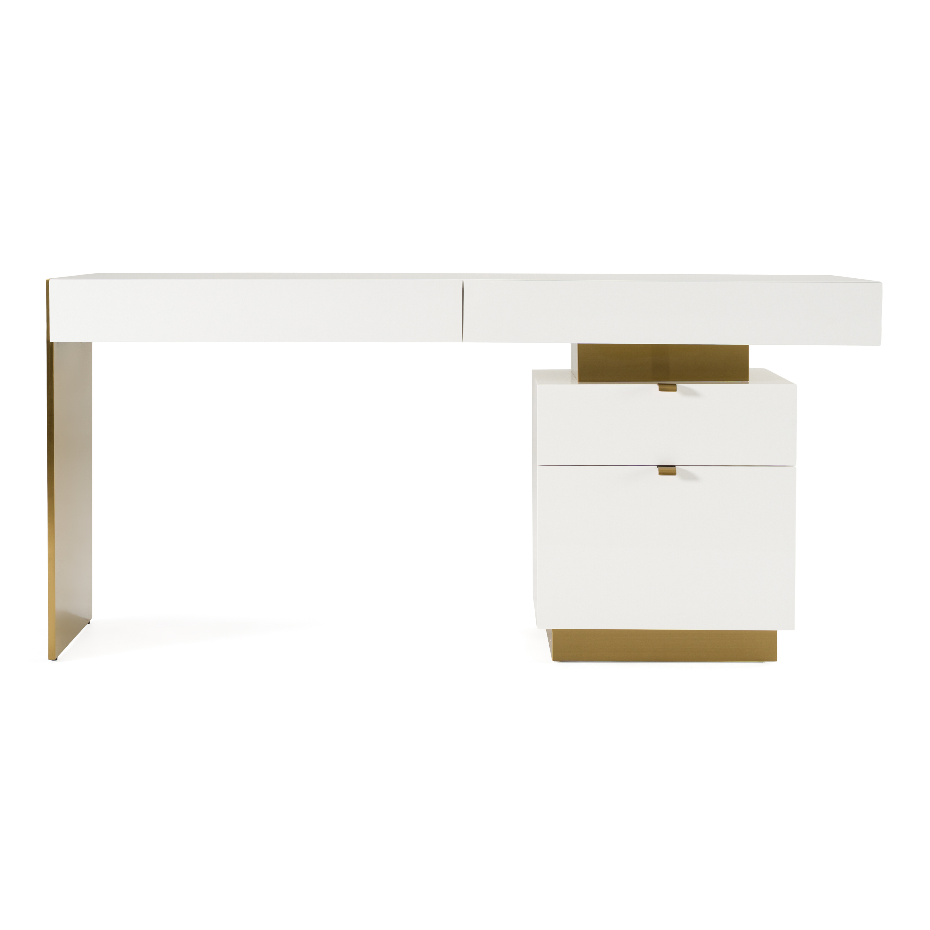 LA Furniture Trahan Modern Gloss White and Brushed Gold Office Desk VGBB-MQ2101-W-DESK Contemporary Style by Vig Furnitrue Number 80606 Catch Home Goods
