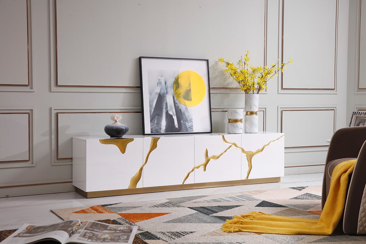 LA Furniture Aspen Modern White & Gold TV Stand VGVCTV1801-WHT Contemporary Style by Vig Furnitrue Number 75642 Catch Home Goods