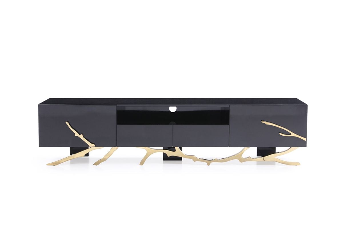 LA Furniture Legend Modern Black & Champagne Gold 87" TV Stand VGVCT-V8111-BLK-L Contemporary Style by Vig Furnitrue Number 79455 Catch Home Goods