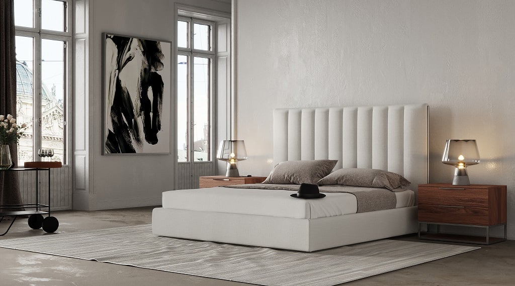 LA Furniture Valhalla Contemporary White Fabric EK Bed VGKK-KFB1008-WHT-BED-EK-1 Contemporary Style by Vig Furnitrue Number 79768 Catch Home Goods
