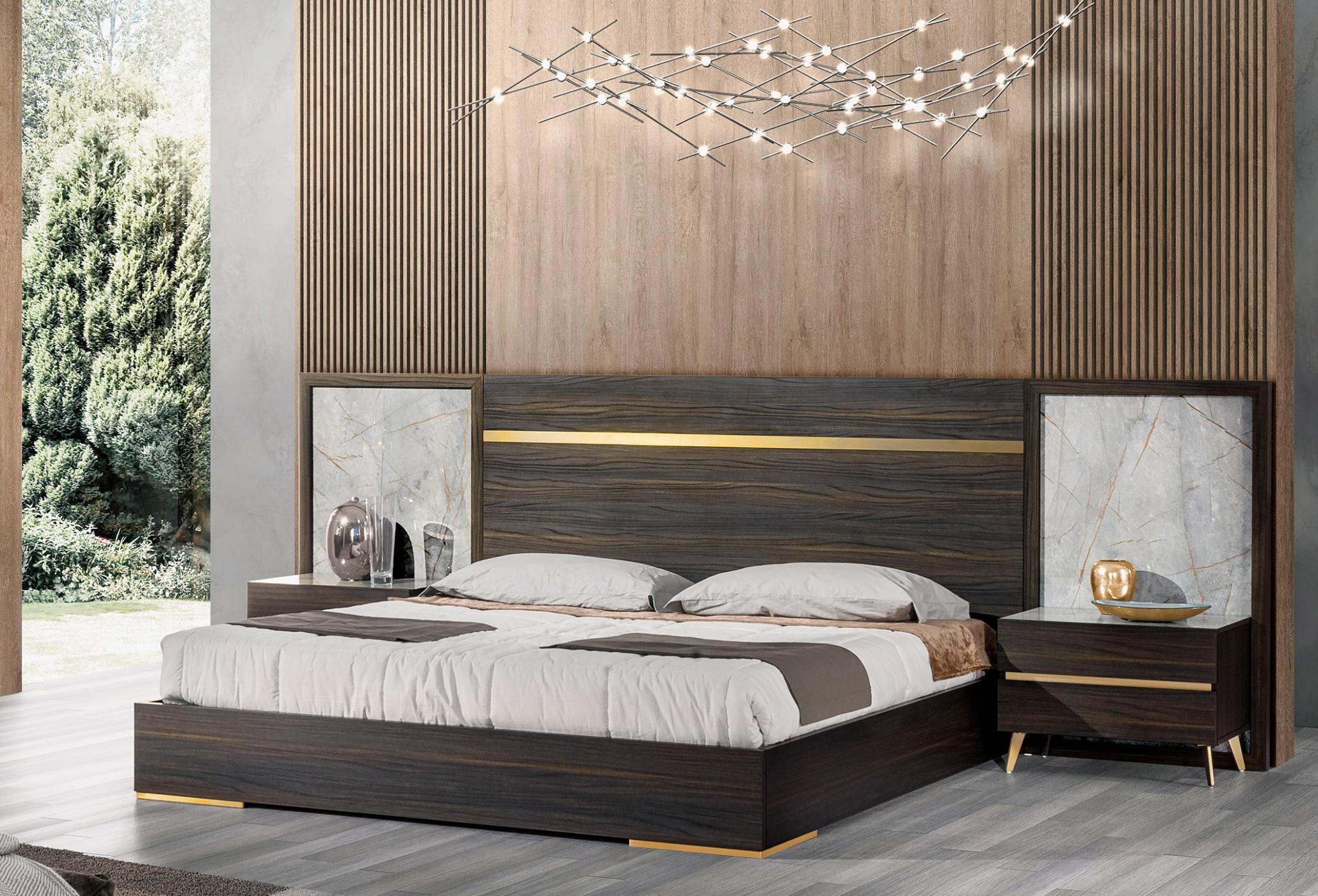 LA Furniture Velondra Queen Modern Eucalypto + Marble Bed with Two Nightstands VGACVELONDRA-BED-2NS-Q Contemporary Style by Vig Furnitrue Number 79409 Catch Home Goods